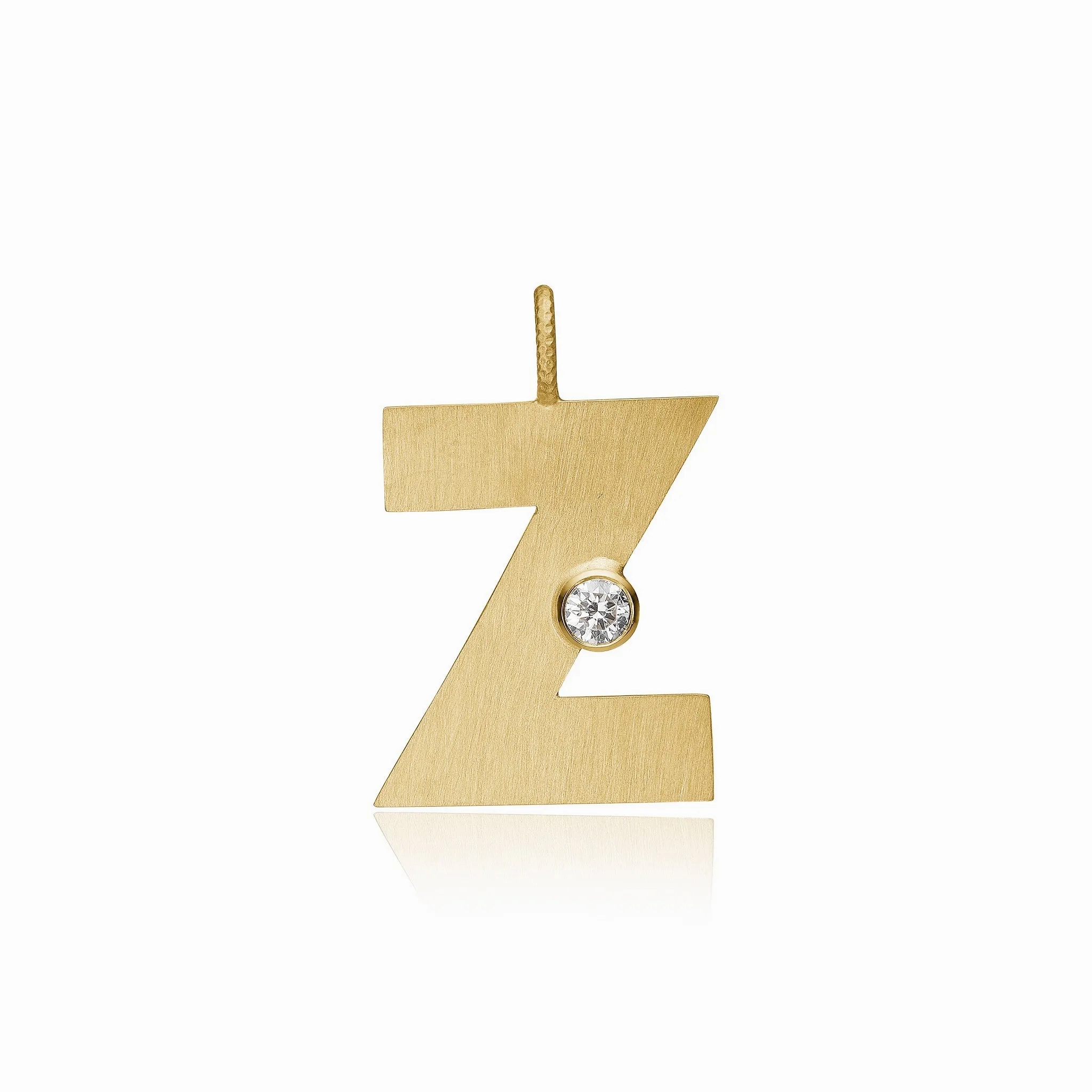 Letter Z 18K Gold Pendant w. Diamond