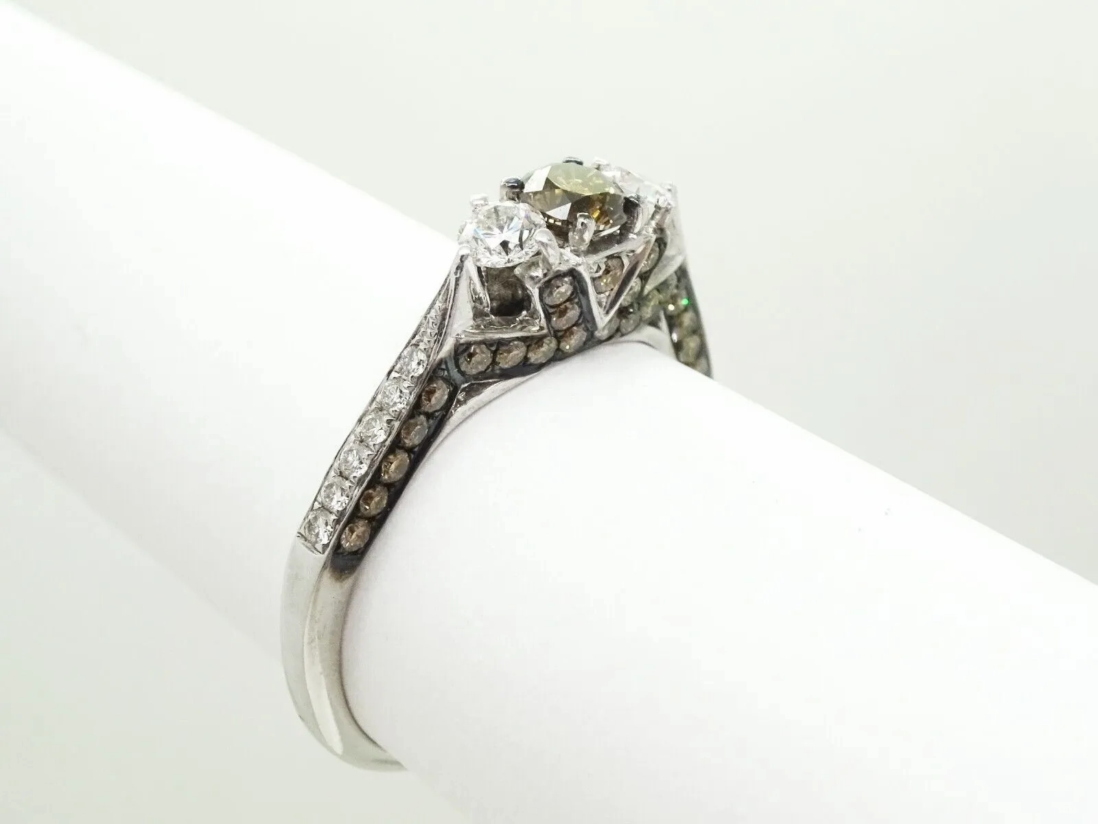 LeVian 1.70ct tw Chocolate &amp; Vanilla Diamond Ring 14k White Gold Size 10