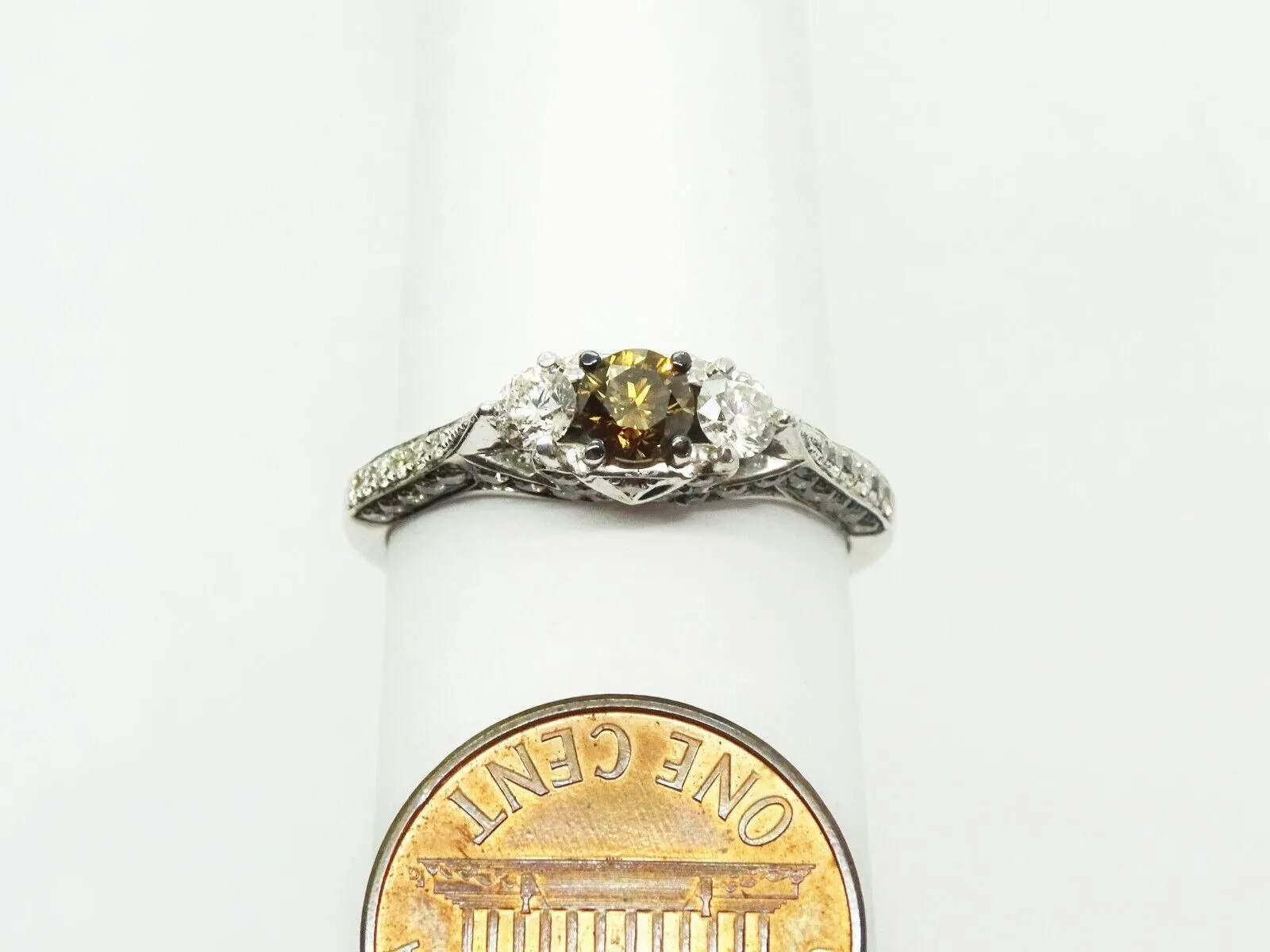 LeVian 1.70ct tw Chocolate &amp; Vanilla Diamond Ring 14k White Gold Size 10