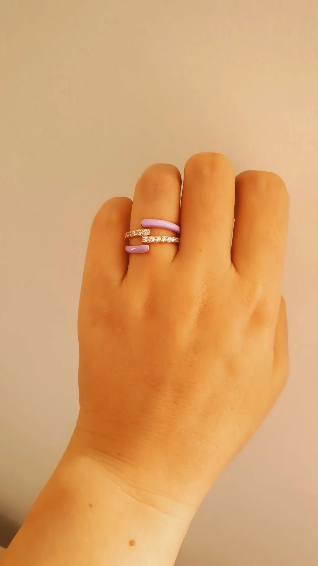 Lilac Adjustable Double Ring - 925 Sterling Silver &amp; Rose Gold Plated