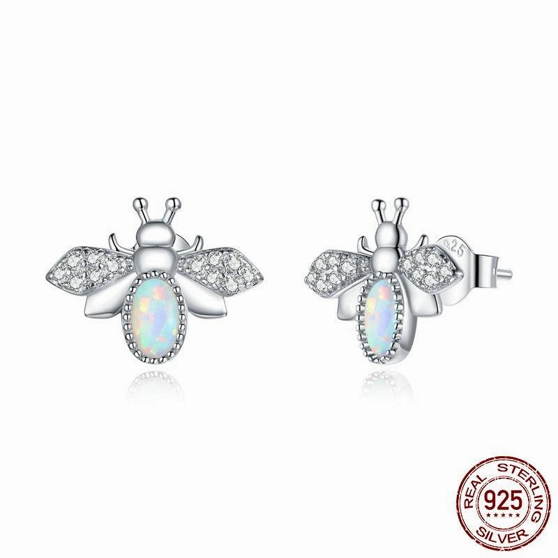 Little Bee Ear Studs European And American Trend White Gold Plated Insect Earrings