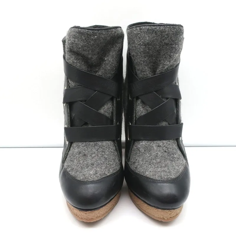 Loeffler Randall Plateaustiefel Serena Schwarz Leder & Grau Flanell Größe 8