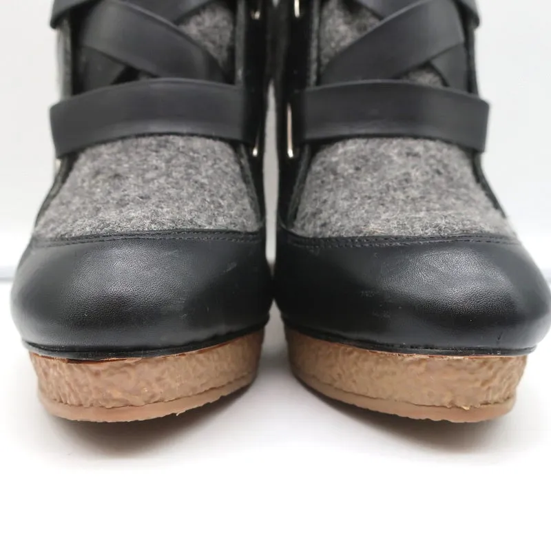 Loeffler Randall Plateaustiefel Serena Schwarz Leder & Grau Flanell Größe 8
