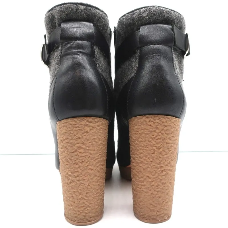 Loeffler Randall Plateaustiefel Serena Schwarz Leder & Grau Flanell Größe 8