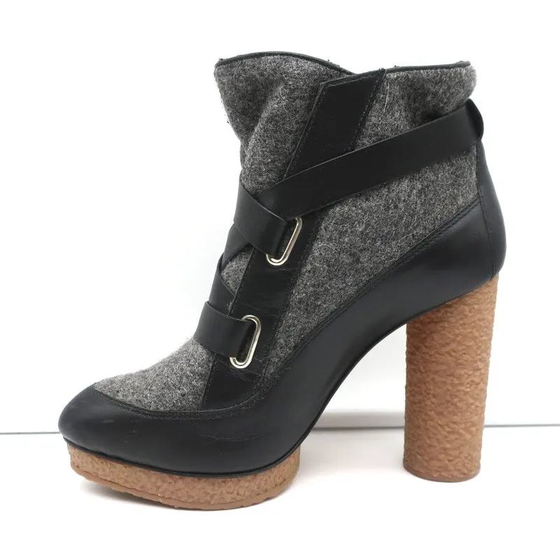 Loeffler Randall Plateaustiefel Serena Schwarz Leder & Grau Flanell Größe 8