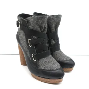 Loeffler Randall Plateaustiefel Serena Schwarz Leder & Grau Flanell Größe 8