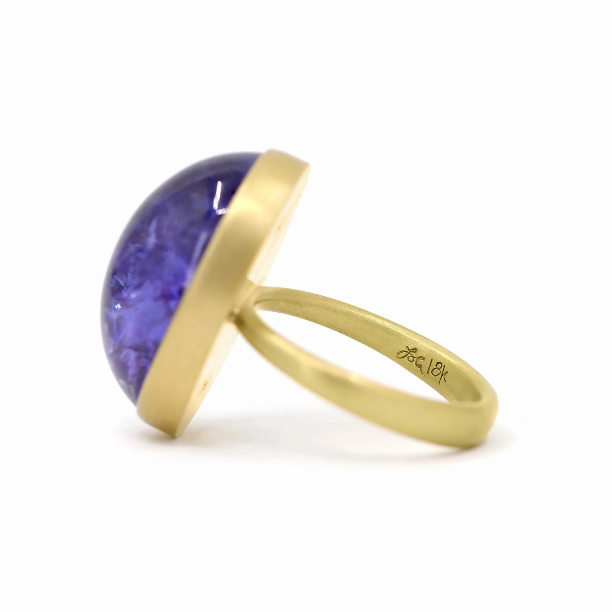 Lola Brooks Oval Purple Blue Tanzanite Cabochon Yellow Gold Dome Ring