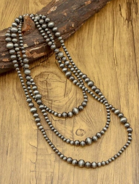 Long Navajo Faux Pearl Necklace texture-rose-gold  