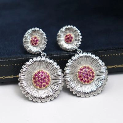 Long Small Daisy Stud Earrings Women's Two-color Earrings