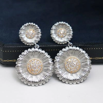 Long Small Daisy Stud Earrings Women's Two-color Earrings