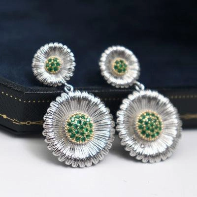 Long Small Daisy Stud Earrings Women's Two-color Earrings