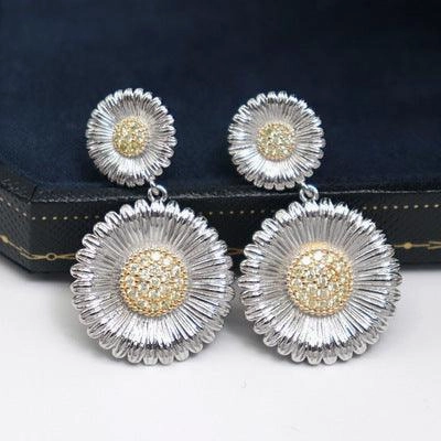 Long Small Daisy Stud Earrings Women's Two-color Earrings
