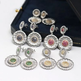 Long Small Daisy Stud Earrings Women's Two-color Earrings 