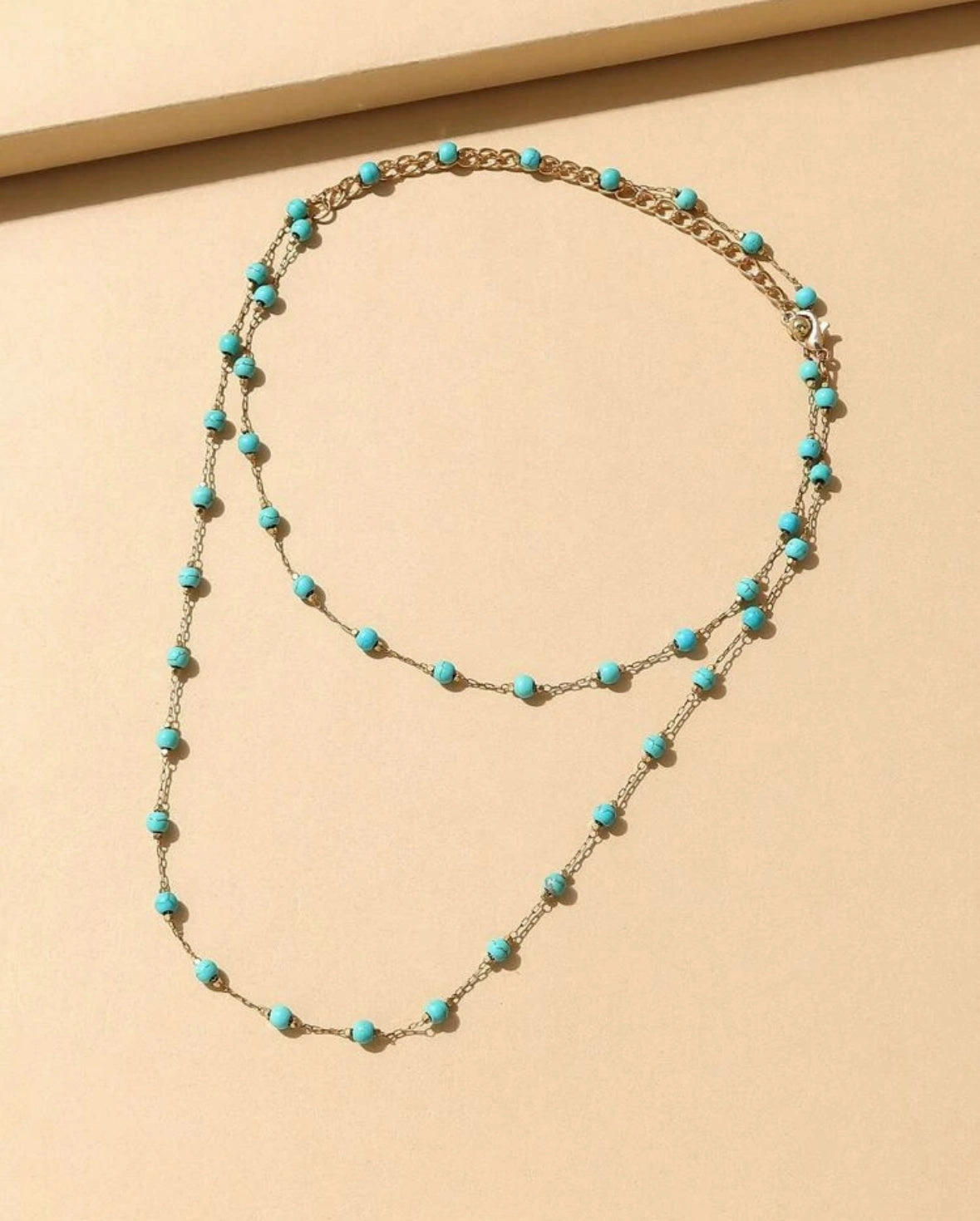 Long Turquoise Chain Necklace texture-rose-gold  