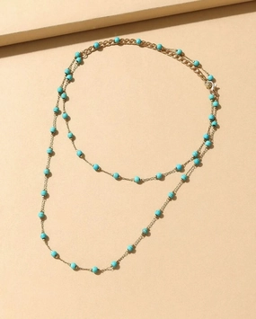 Long Turquoise Chain Necklace texture-rose-gold  