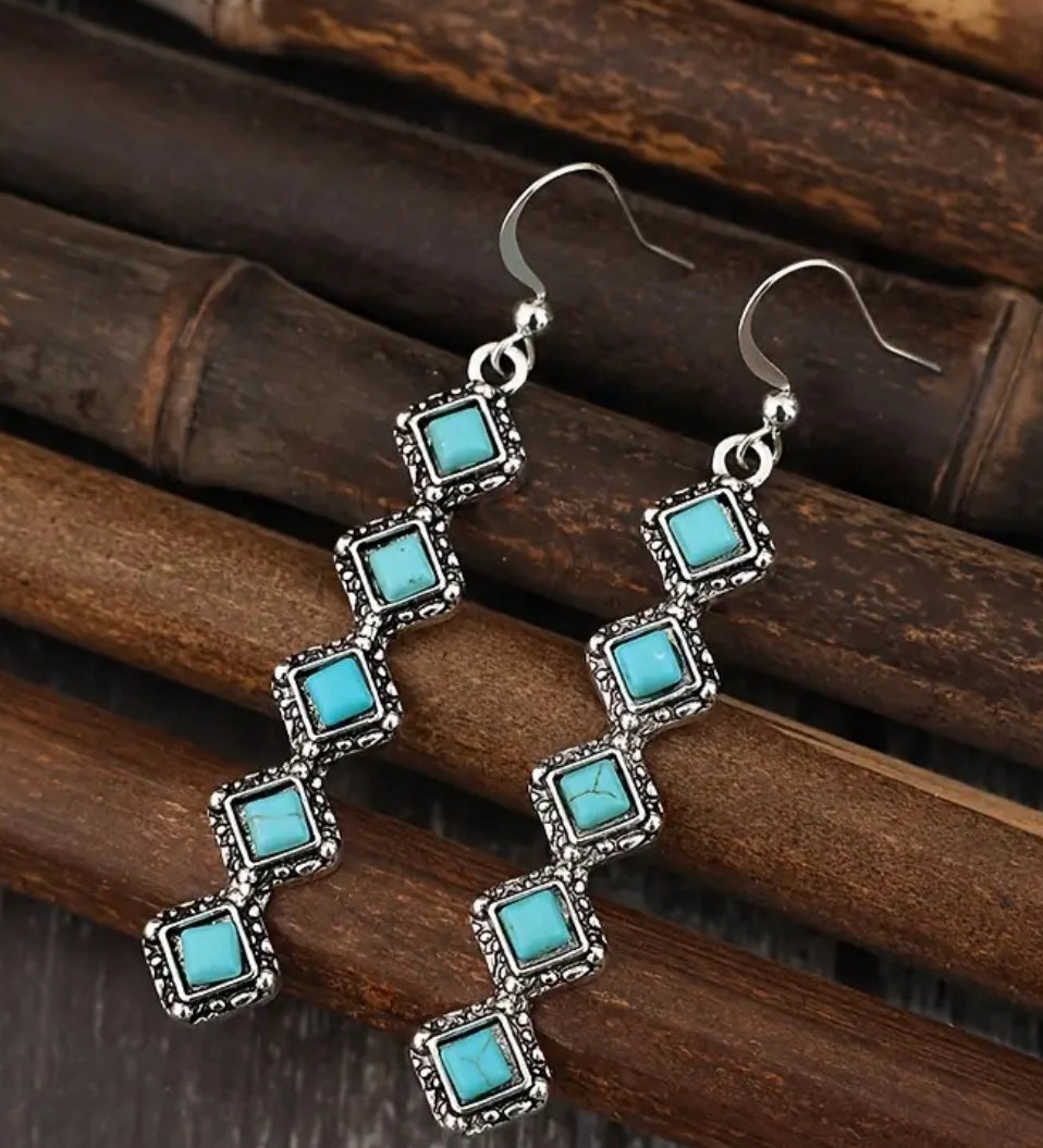 Long Turquoise Drop Earrings texture-rose-gold  