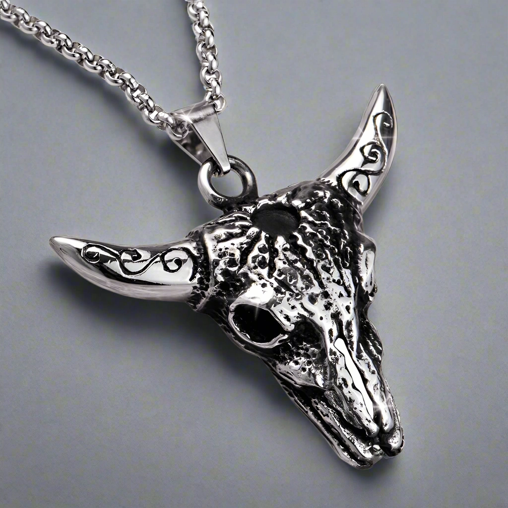 Longhorn Skull Steel Pendant