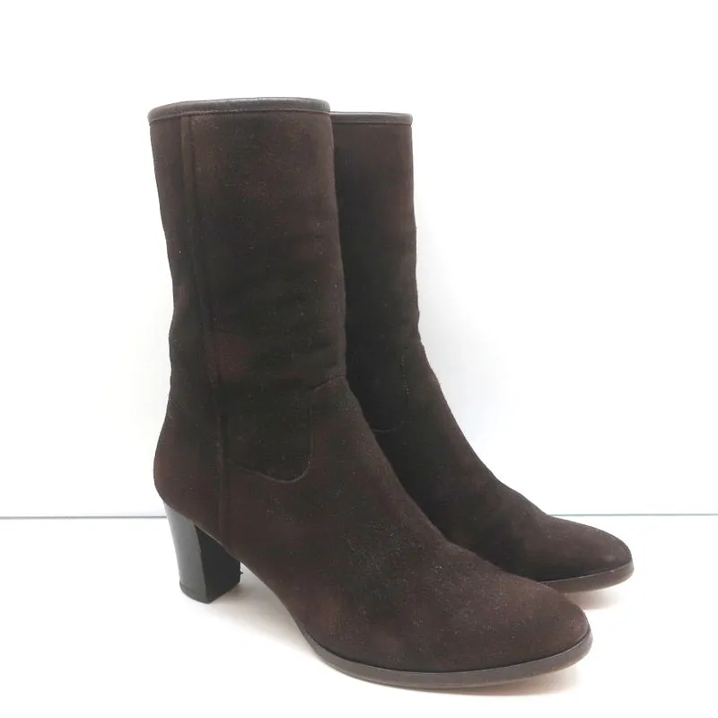 Loro Piana Stiefeletten mit mittlerer Absatzhöhe in Dunkelbraun mit Lederbesatz, Größe 37.5