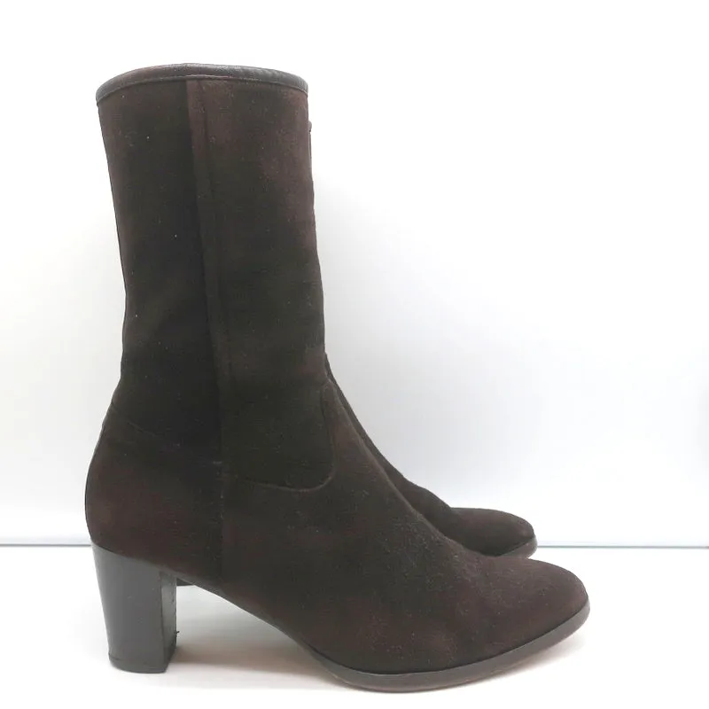 Loro Piana Stiefeletten mit mittlerer Absatzhöhe in Dunkelbraun mit Lederbesatz, Größe 37.5