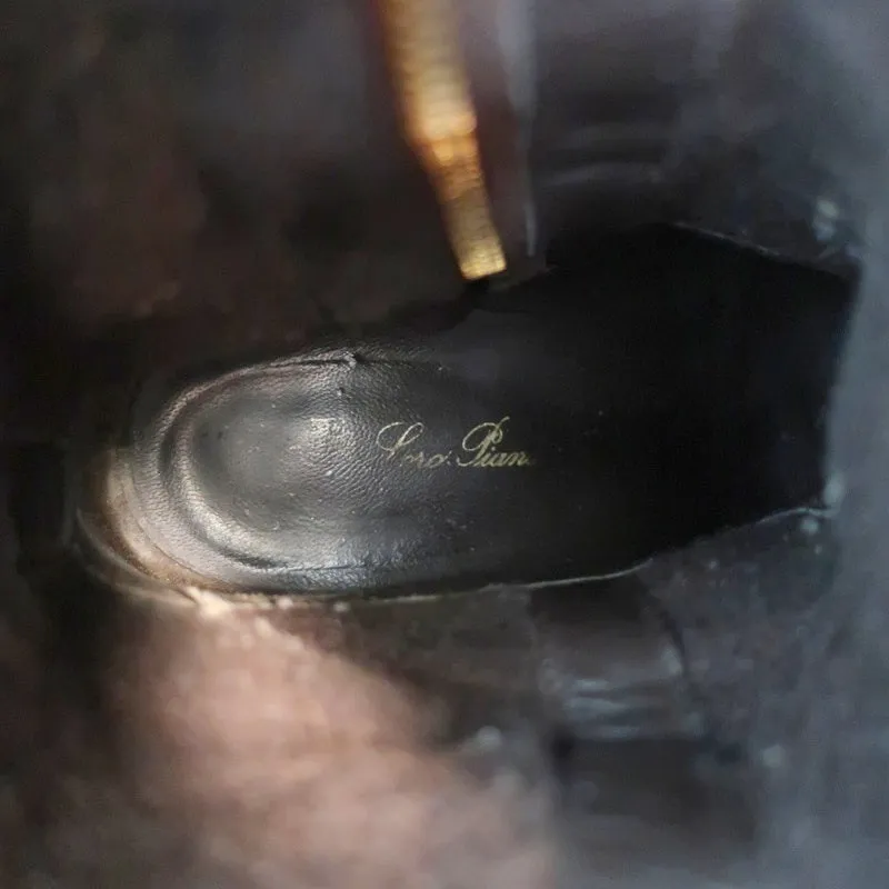 Loro Piana Stiefeletten mit mittlerer Absatzhöhe in Dunkelbraun mit Lederbesatz, Größe 37.5