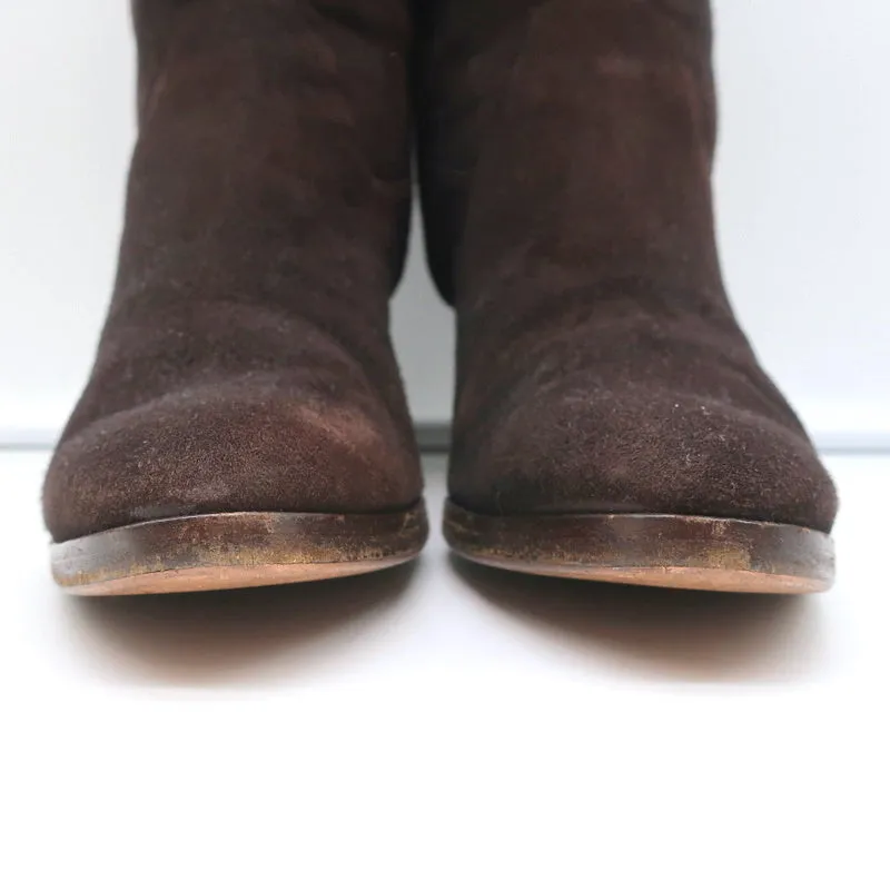 Loro Piana Stiefeletten mit mittlerer Absatzhöhe in Dunkelbraun mit Lederbesatz, Größe 37.5