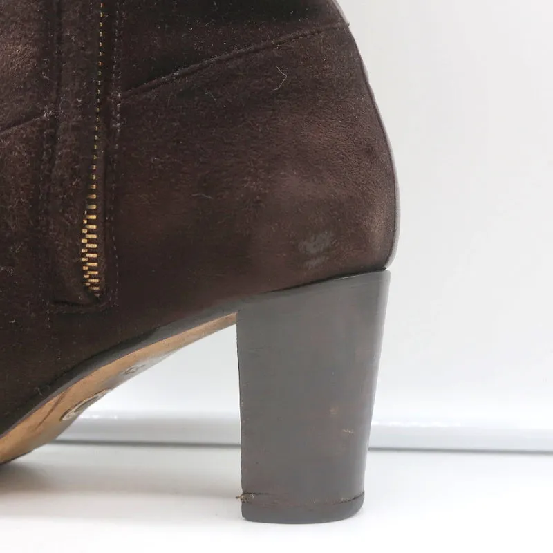 Loro Piana Stiefeletten mit mittlerer Absatzhöhe in Dunkelbraun mit Lederbesatz, Größe 37.5