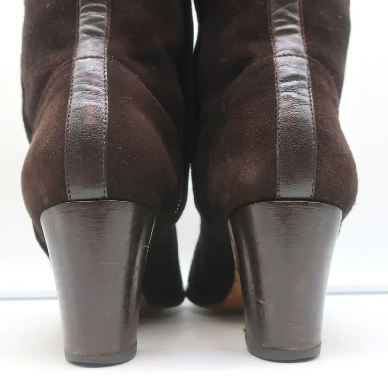 Loro Piana Stiefeletten mit mittlerer Absatzhöhe in Dunkelbraun mit Lederbesatz, Größe 37.5