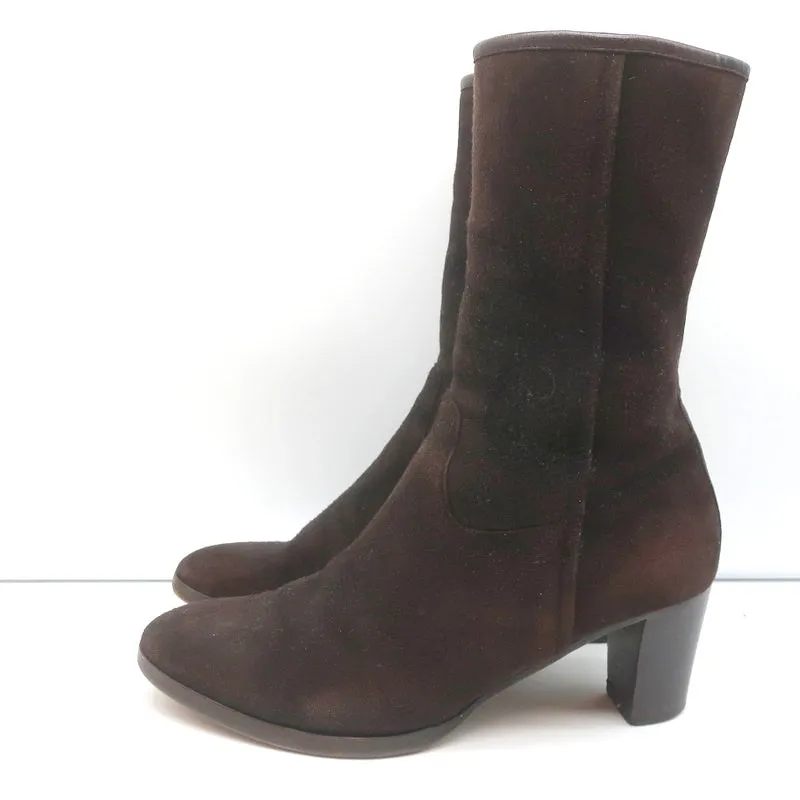 Loro Piana Stiefeletten mit mittlerer Absatzhöhe in Dunkelbraun mit Lederbesatz, Größe 37.5