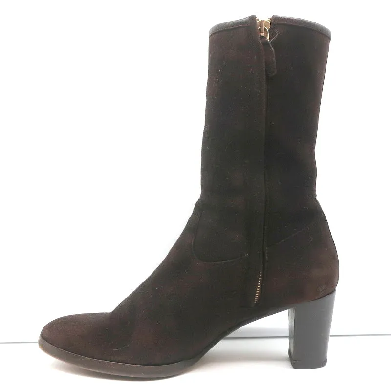 Loro Piana Stiefeletten mit mittlerer Absatzhöhe in Dunkelbraun mit Lederbesatz, Größe 37.5