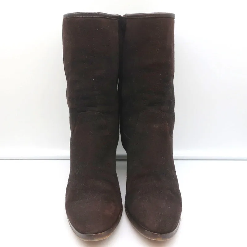 Loro Piana Stiefeletten mit mittlerer Absatzhöhe in Dunkelbraun mit Lederbesatz, Größe 37.5