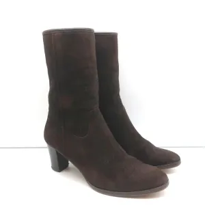 Loro Piana Stiefeletten mit mittlerer Absatzhöhe in Dunkelbraun mit Lederbesatz, Größe 37.5