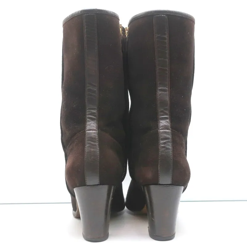 Loro Piana Stiefeletten mit mittlerer Absatzhöhe in Dunkelbraun mit Lederbesatz, Größe 37.5