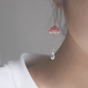 Lotus Ancient Style Guofeng Hanfu Temperament Sterling Silver Ear Line Ear Clip 