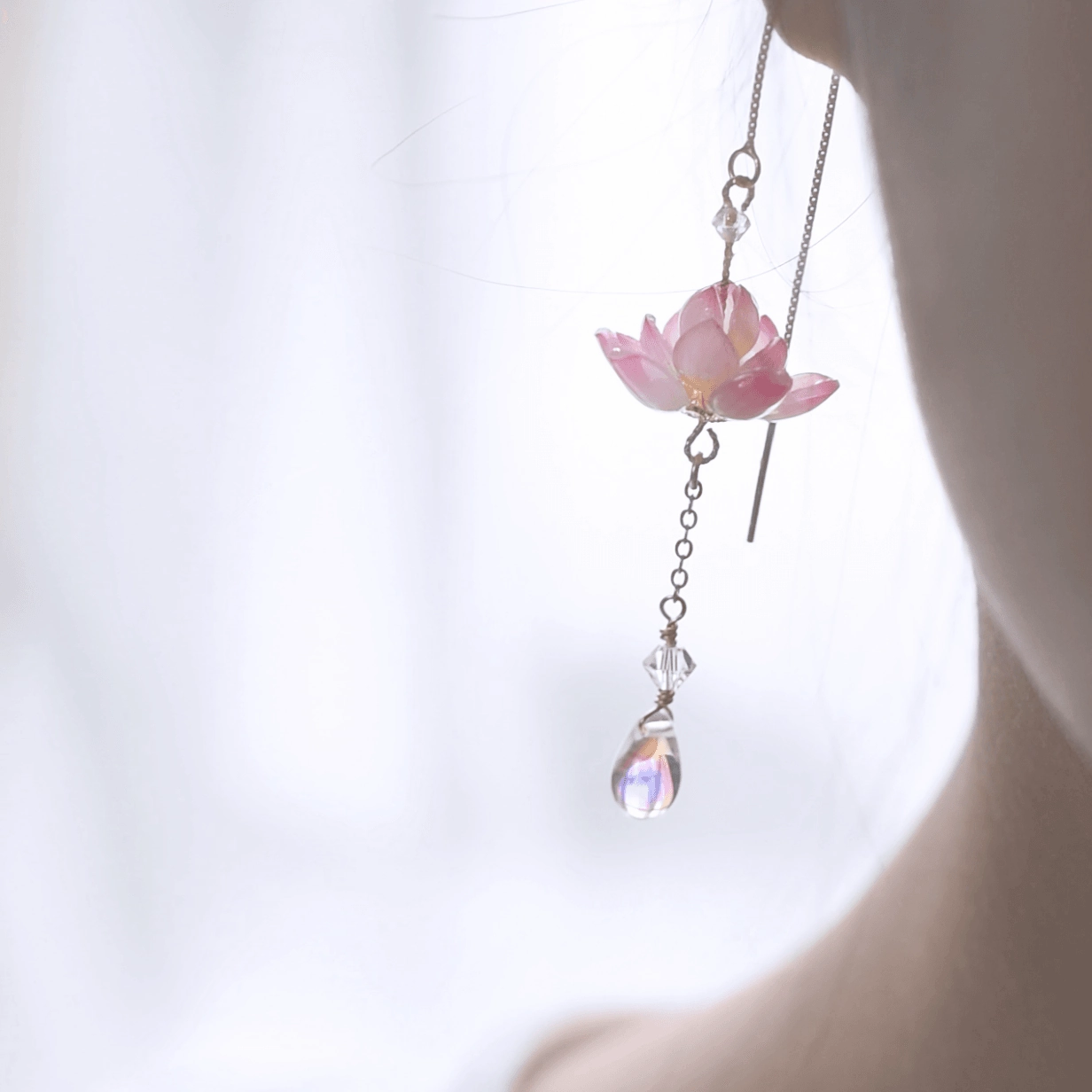 Lotus Ancient Style Guofeng Hanfu Temperament Sterling Silver Ear Line Ear Clip
