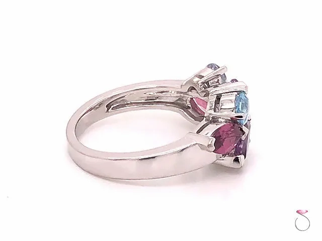 Louis Feraud Aquamarine, Amethyst and Garnet Cluster Band Ring