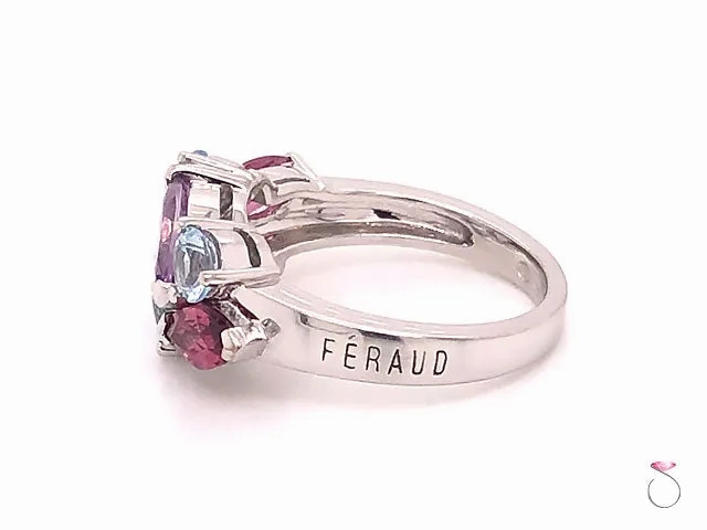 Louis Feraud Aquamarine, Amethyst and Garnet Cluster Band Ring