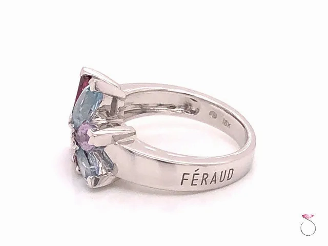 Louis Feraud Aquamarine, Amethyst and Garnet Cluster Ring
