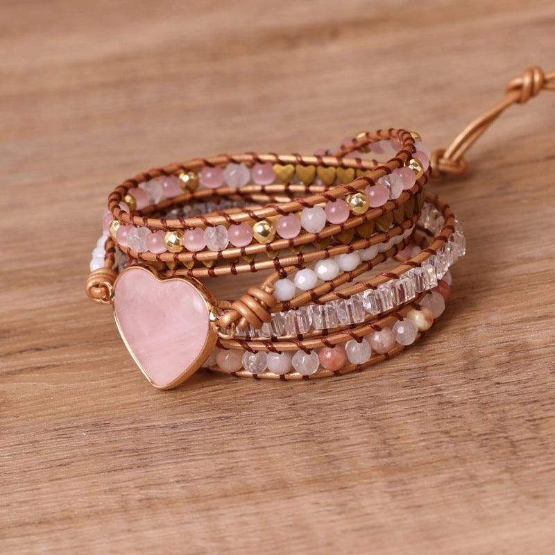 Love Pink Crystal Chip Braided Bracelets Creative Multi-layered Jewelry