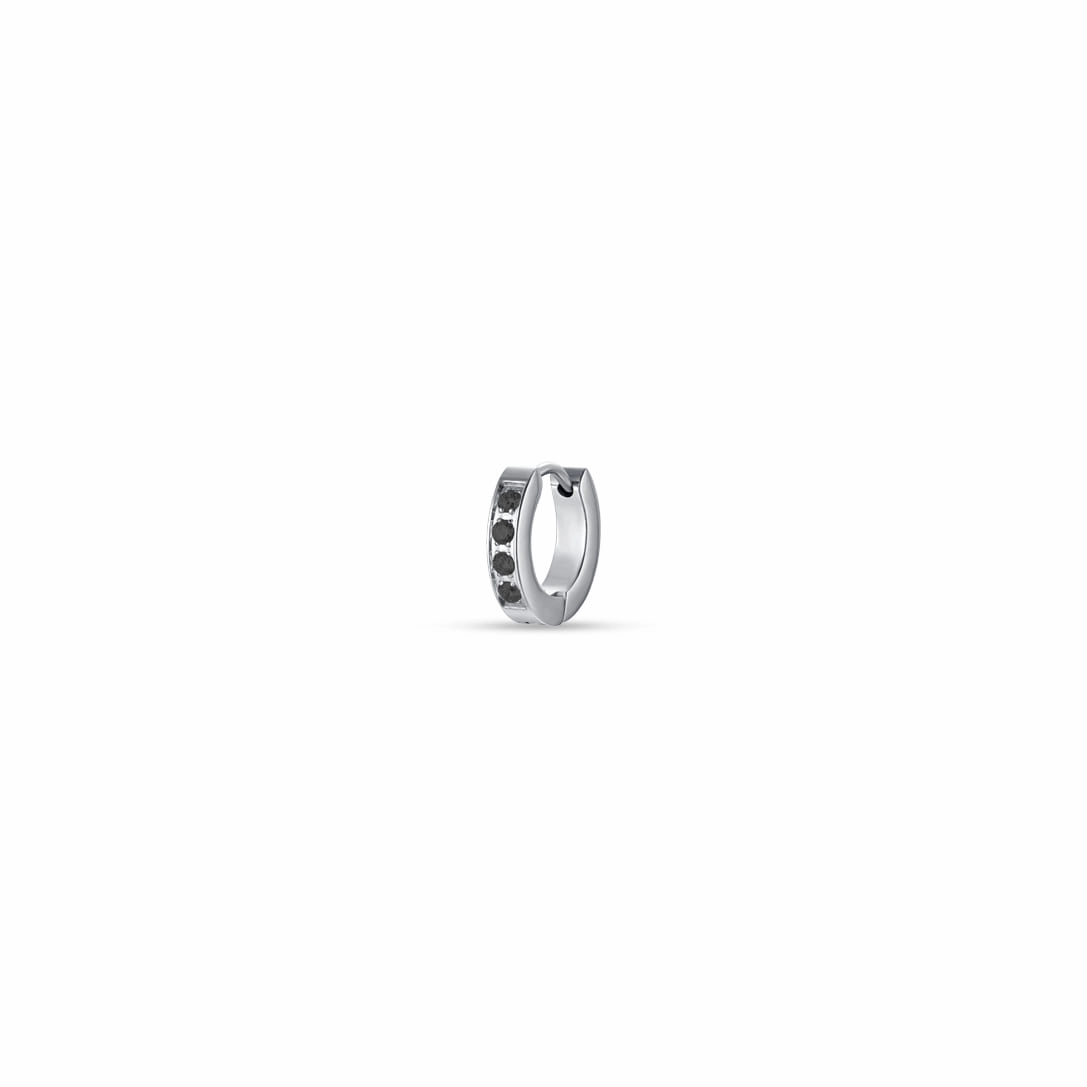 Luca Barra Gents Single Earring in Steel With Black Crystals 