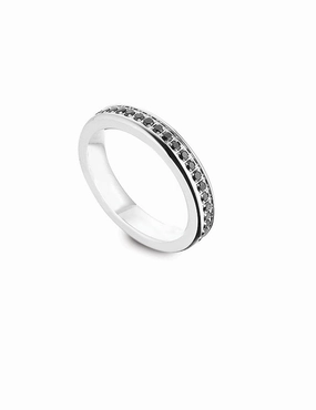 Luca Barra Ladies and Gents Steel Ring With Black Crystals - Size 23 fashion-jewelry  