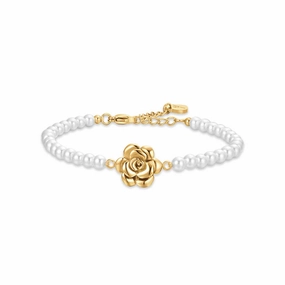 Luca Barra Ladies Bracelet in IP Gold Steel Pearls and flower fashion-jewelry  