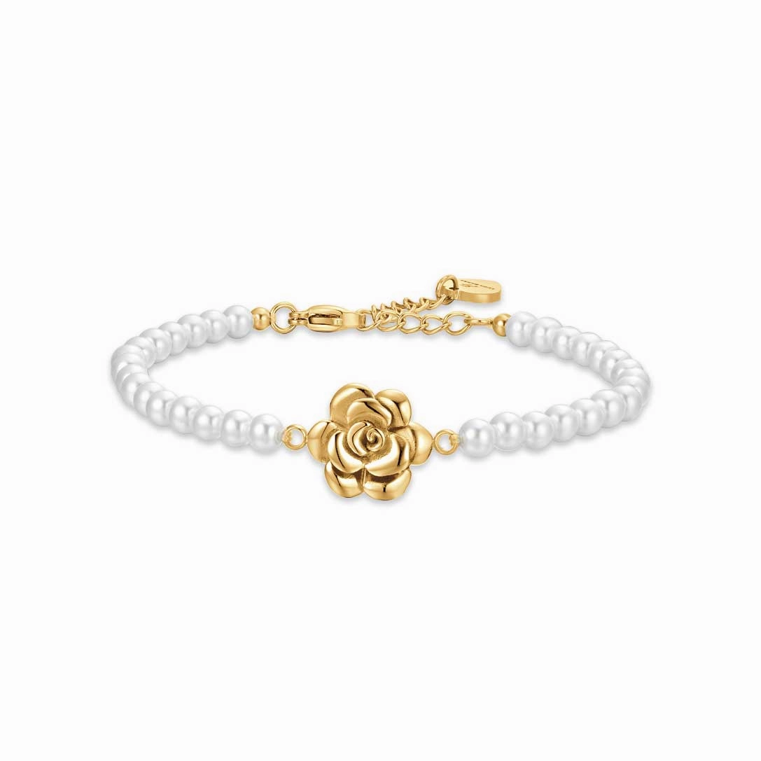 Luca Barra Ladies Bracelet in IP Gold Steel Pearls and flower fashion-jewelry  