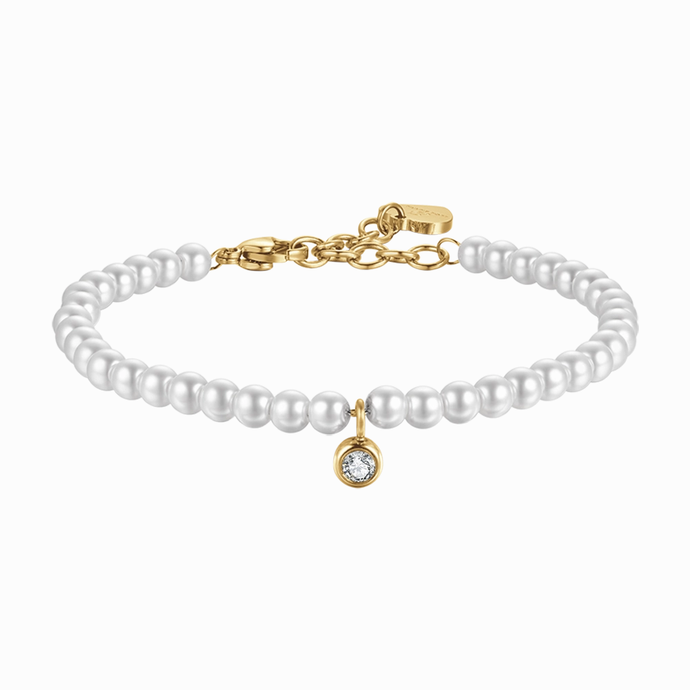 Luca Barra Ladies Bracelet in IP Gold Steel with Pearls and White Crystal fashion-jewelry  