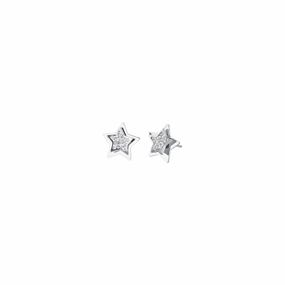 Luca Barra Ladies Earrings In Steel Stars With White Crystals fashion-jewelry  