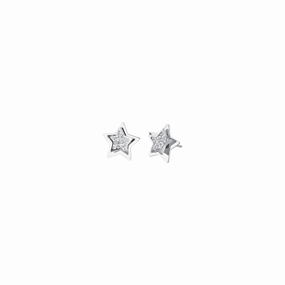 Luca Barra Ladies Earrings In Steel Stars With White Crystals 