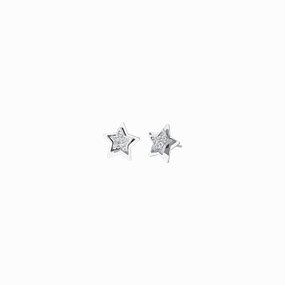 Luca Barra Ladies Earrings In Steel Stars With White Crystals 