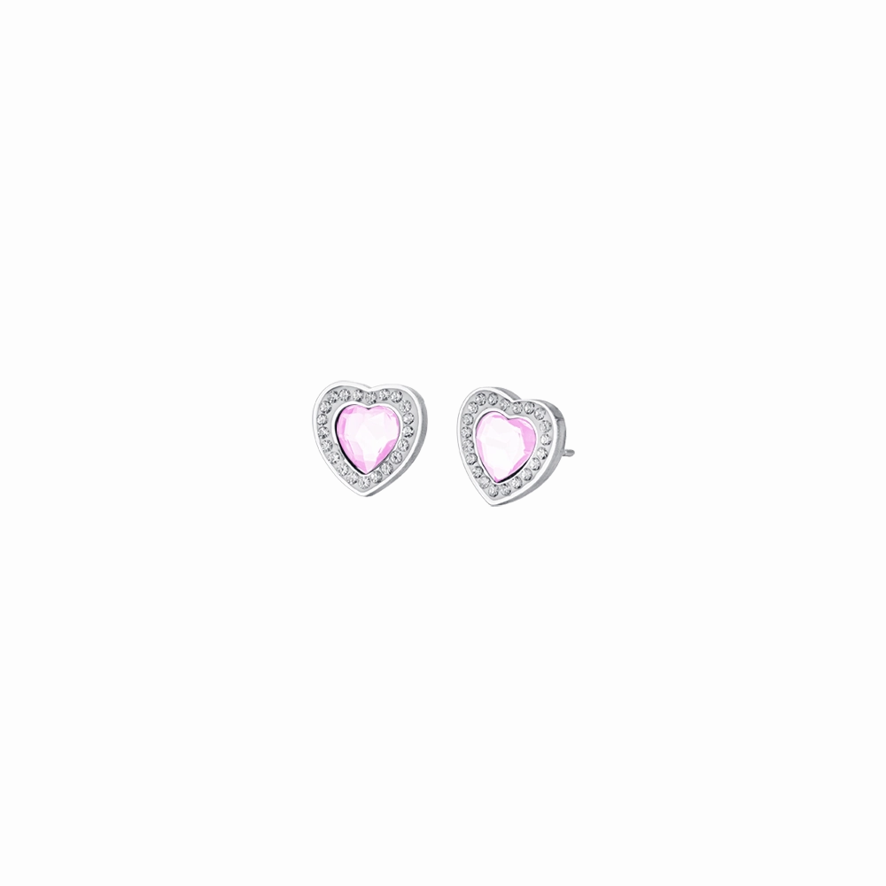 Luca Barra Ladies Earrings In Steel With Pink Crystal Hearts And White Crystals fashion-jewelry  