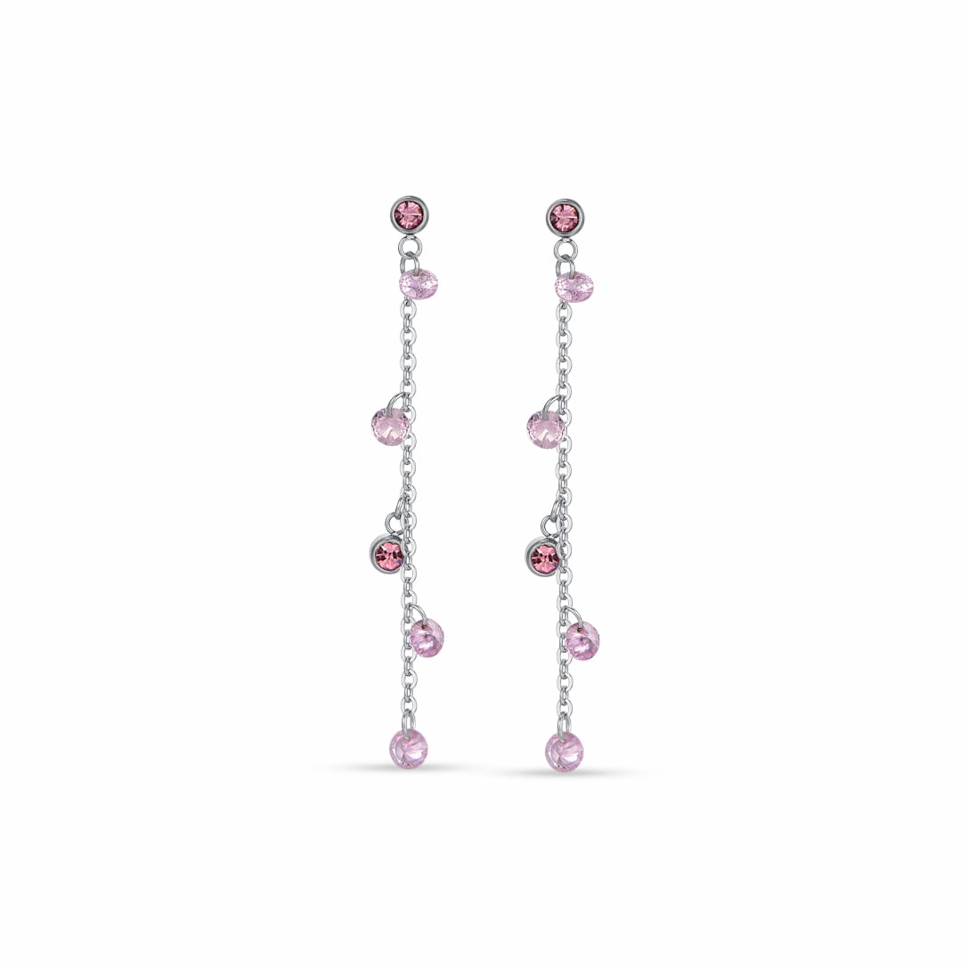 Luca Barra Ladies Earrings In Steel With Pink Crystals fashion-jewelry  