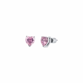 Luca Barra Ladies Earrings in Steel with Pink Zircon 