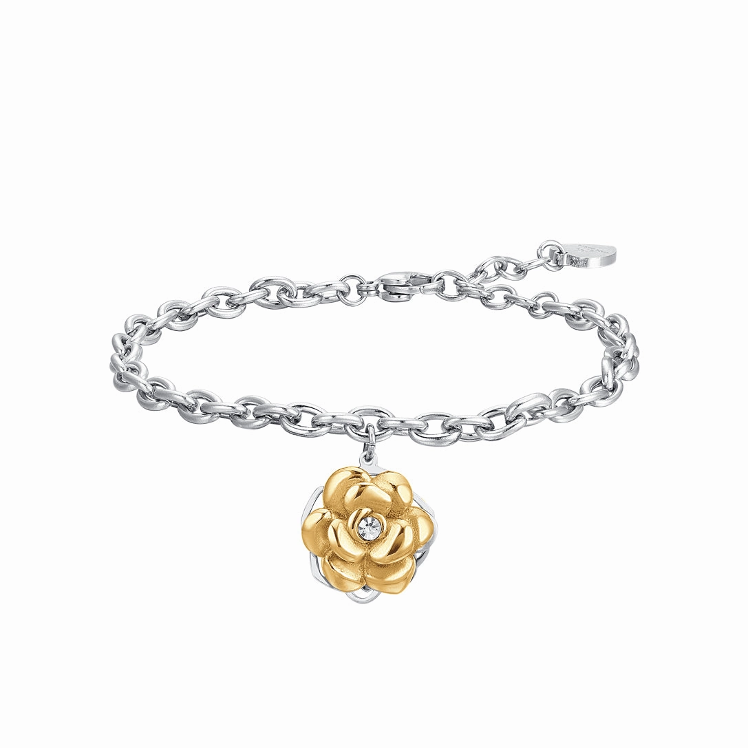 Luca Barra Ladies IP Gold Steel Bracelet with Spinning Rose fashion-jewelry  
